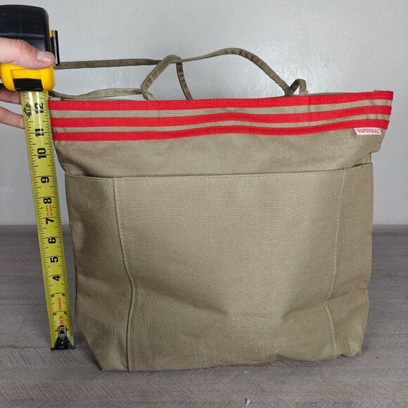 Vintage Large SuperSac Shopper Tote Bag With Stripes Khaki & Red Canvas NEW - Picture 3 of 9